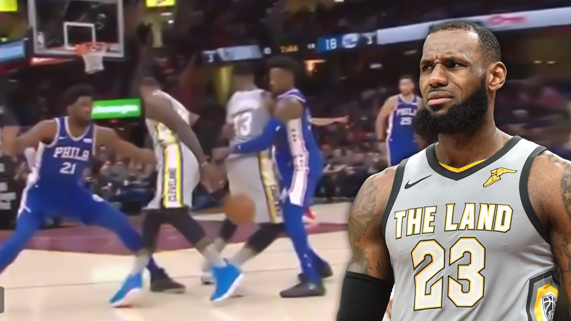 LeBron James pulls off insane dribble move to blow by Joel Embiid for layup