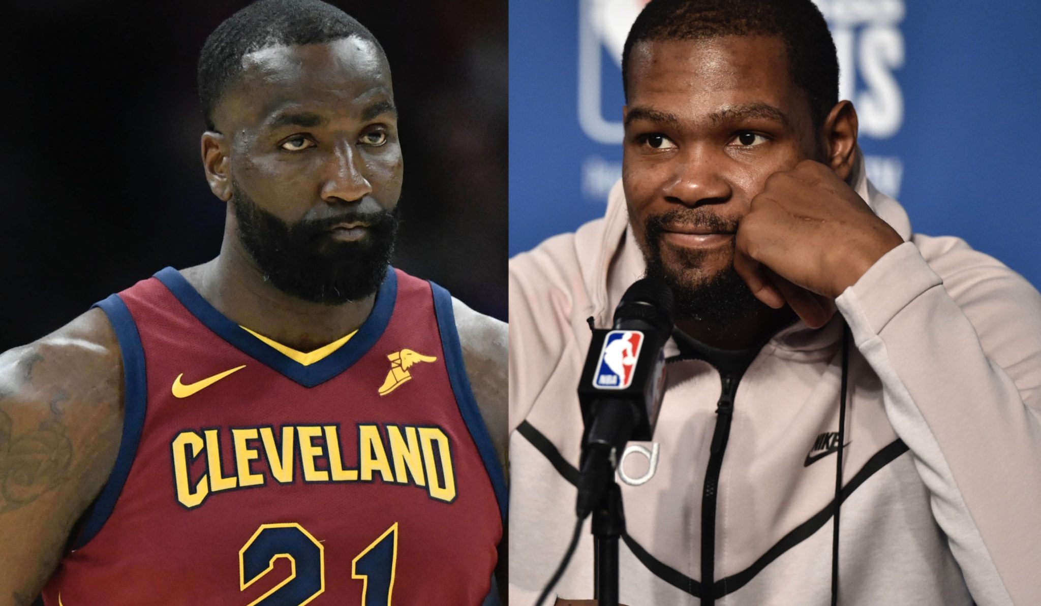 Kendrick Perkins gives Kevin Durant 2 middle fingers during postgame interview