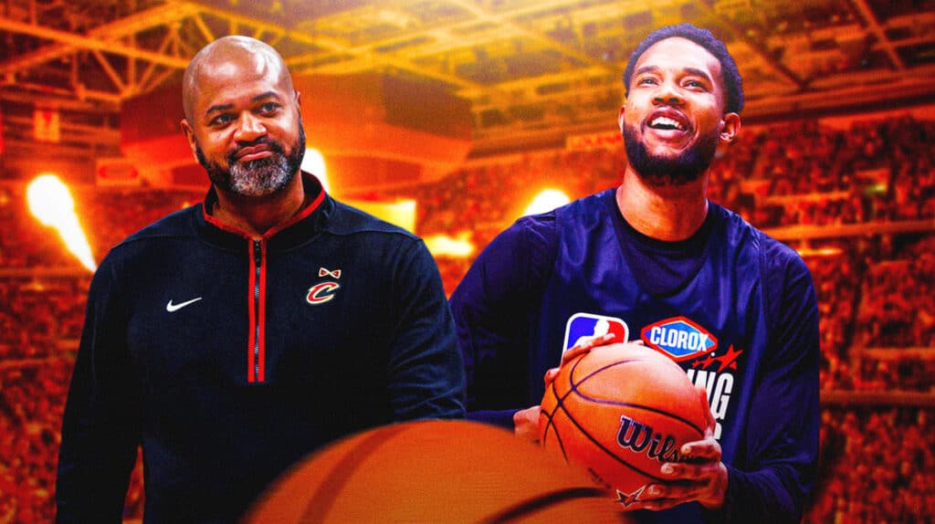 Cavs' JB Bickerstaff and and Evan Mobley looking happy