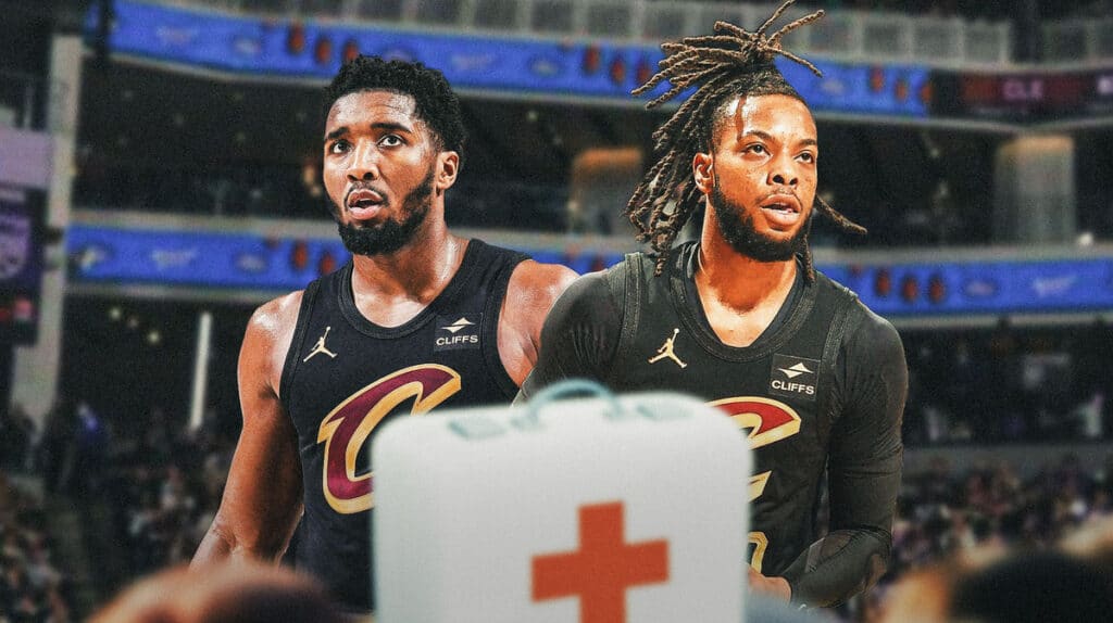 Cavs' Darius Garland and Donovan Mitchell with first-aid kits