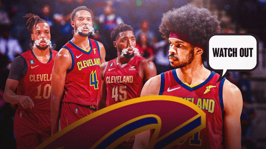 Jarrett Allen saying “Watch out”, have Donovan Mitchell, Evan Mobley, Darius Garland all behind him with smoke coming out of all their noses in Cavs jerseys