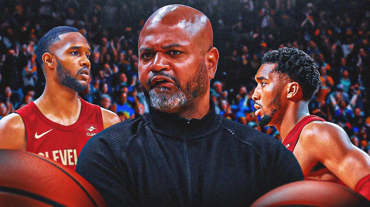 Cavs' JB Bickerstaff with Evan Mobley and Donovan Mitchell