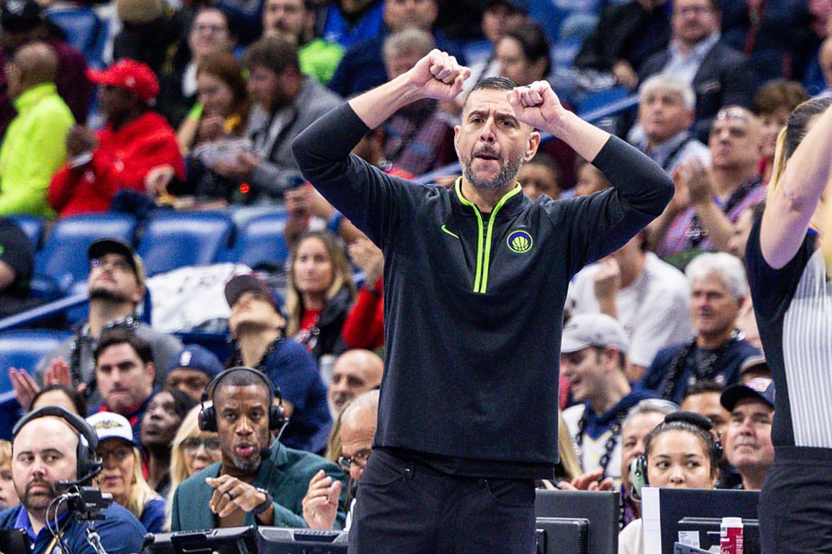 New Orleans Pelicans acting head coach James Borrego changes a play from the bench against the Dallas Mavericks during the first half at the Smoothie King Center. 