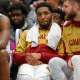 Cavaliers guard Donovan Mitchell (45) reacts on the bench with forward Evan Mobley (4) during the fourth quarter against the Washington Wizards at Capital One Arena