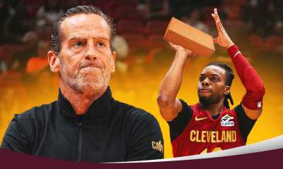 Kenny Atkinson looking frustrated, with Cavs' Darius Garland shooting bricks