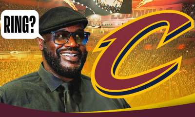 Shaquille O'Neal saying "Ring?" to the Cleveland Cavaliers logo