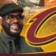 Shaquille O'Neal saying "Ring?" to the Cleveland Cavaliers logo