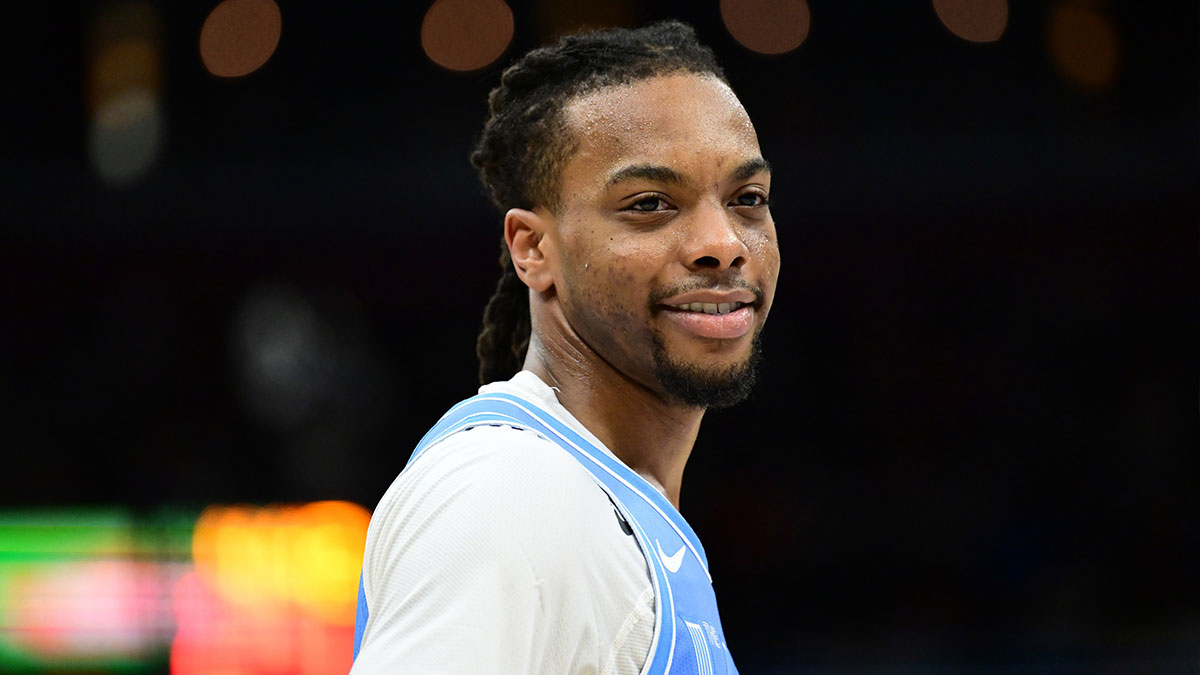 Cavaliers guard Darius Garland (10) smiles at fans during the first half against the Charlotte Hornets at Rocket Mortgage FieldHouse