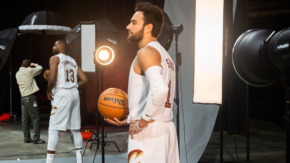 Cleveland Cavaliers guard Max Strus (1) poses for a photo during media day at Rocket Mortgage FieldHouse. 