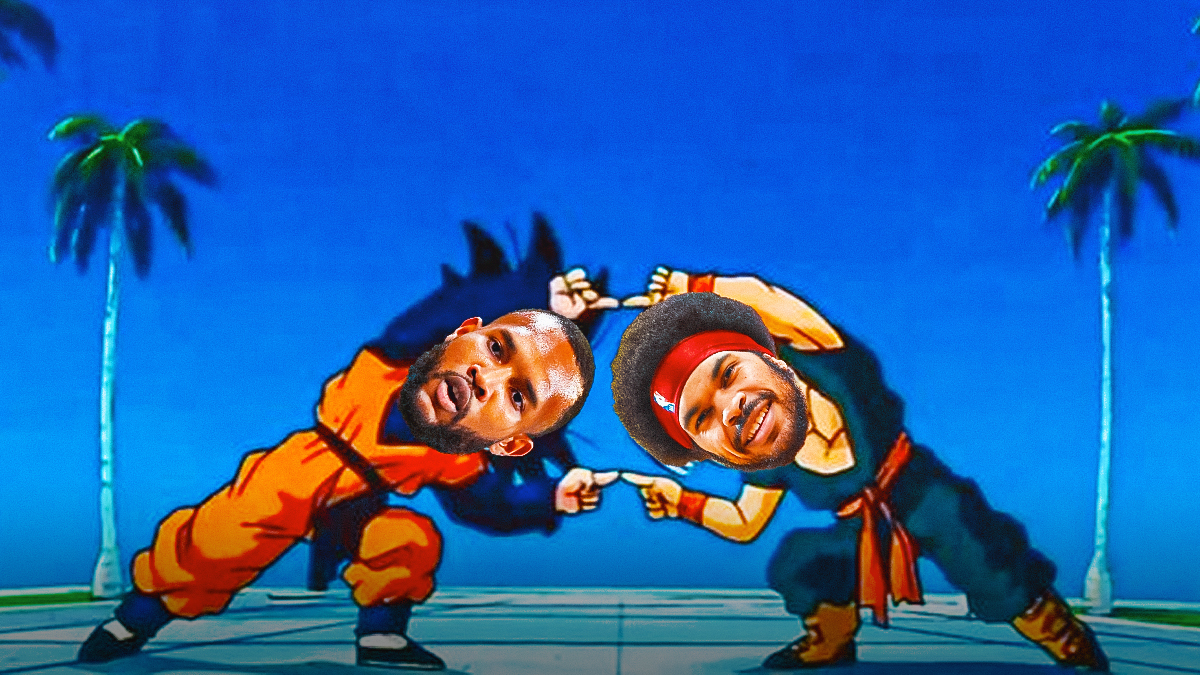 Cavs' Evan Mobley and Jarrett Allen in the Dragonball fusion meme