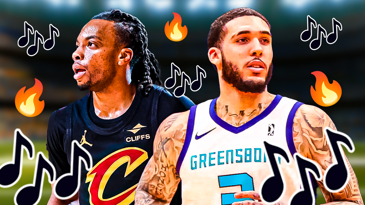 Darius Garland, LiAngelo Ball, Music note symbols and fire symbols surrounding Garland and Ball