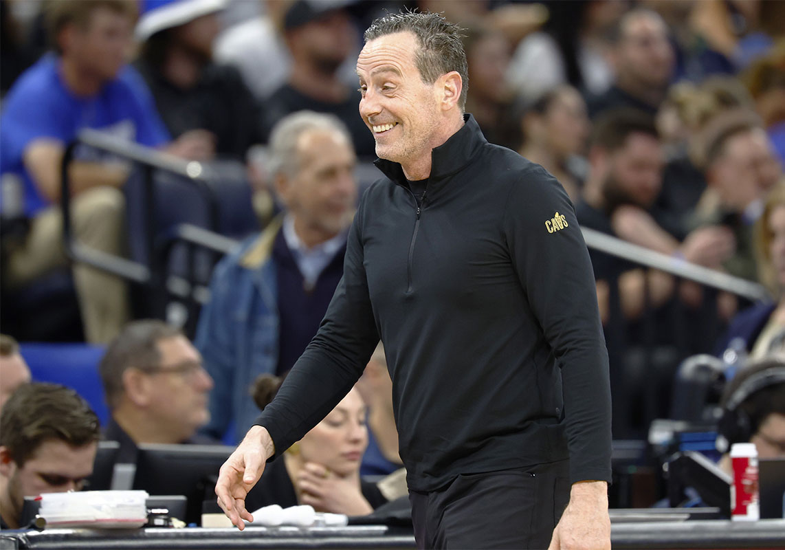 Cavaliers head coach Kenny Atkinson reacts during a game against the Orlando Magic during the first half at Kia Center