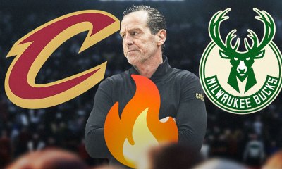 Kenny Atkinson, Cleveland Cavaliers and Milwaukee Bucks logos, fire symbols