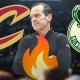 Kenny Atkinson, Cleveland Cavaliers and Milwaukee Bucks logos, fire symbols