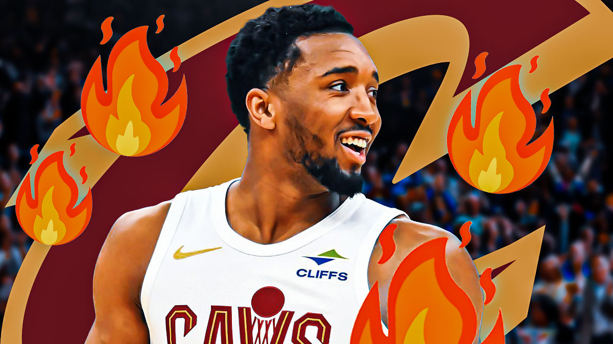 Donovan Mitchell, Cleveland Cavaliers logo, fire symbols