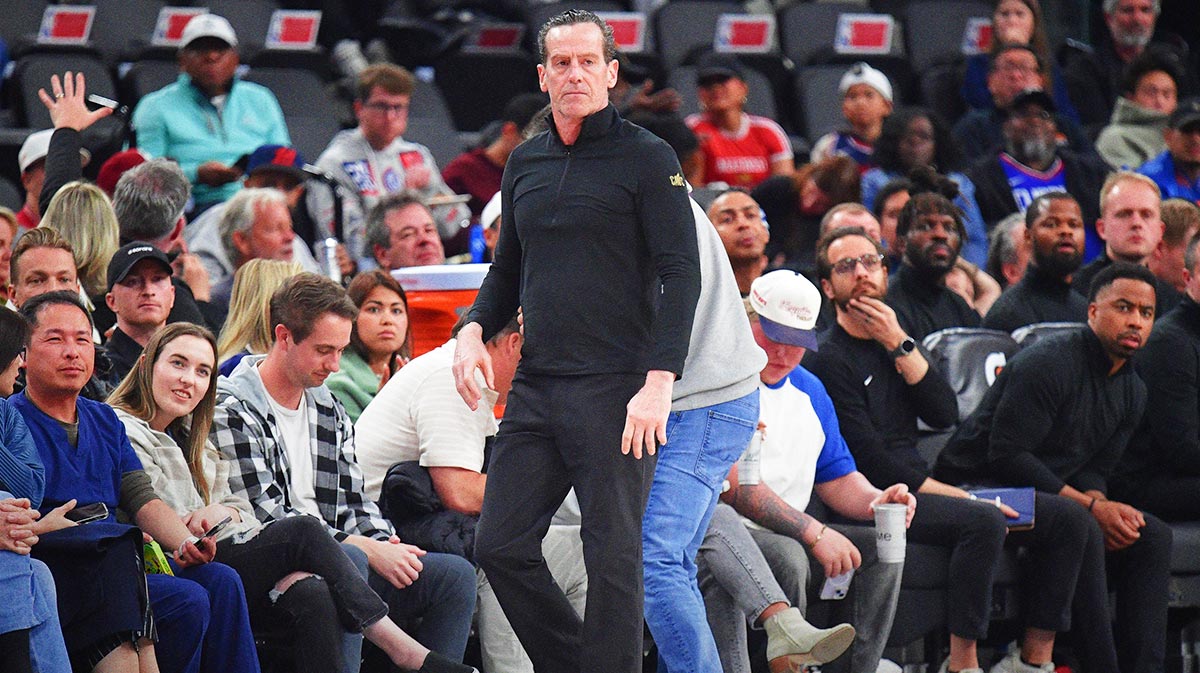 Cleveland Cavaliers head coach Kenny Atkinson watches game action against the Los Angeles Clippers during the first half at Intuit Dome.