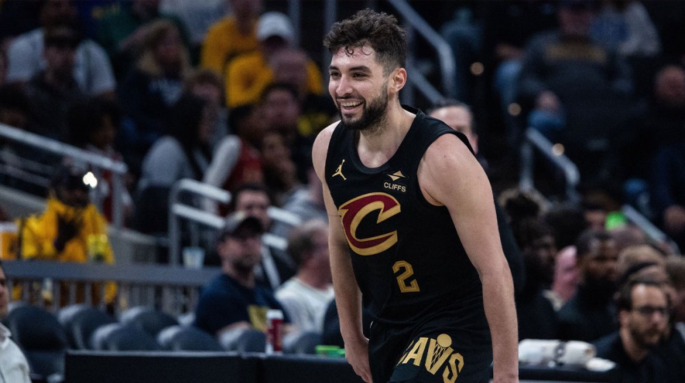 Cleveland Cavaliers guard Ty Jerome (2) celebrates a made basket in the second half against the Indiana Pacers at Gainbridge Fieldhouse.