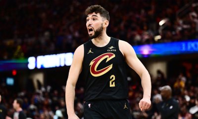 Cleveland Cavaliers guard Ty Jerome (2) reacts during the second half against the Indiana Pacers in game five of the second round for the 2025 NBA Playoffs at Rocket Arena.