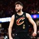Cleveland Cavaliers guard Ty Jerome (2) reacts during the second half against the Indiana Pacers in game five of the second round for the 2025 NBA Playoffs at Rocket Arena.