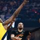 Cleveland Cavaliers guard Darius Garland (10) drives to the basket against Indiana Pacers center Thomas Bryant (3) during the first half of game five of the second round for the 2025 NBA Playoffs at Rocket Arena.