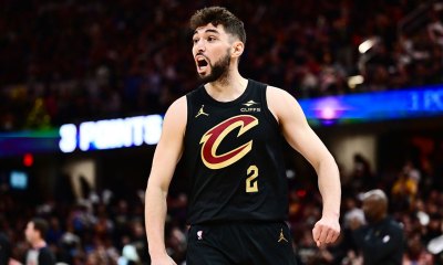Cavaliers guard Ty Jerome (2) reacts during the second half against the Indiana Pacers in game five of the second round for the 2025 NBA Playoffs at Rocket Arena