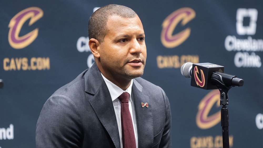 Cleveland Cavaliers general manager Koby Altman talks to the media during media day at Rocket Mortgage FieldHouse.