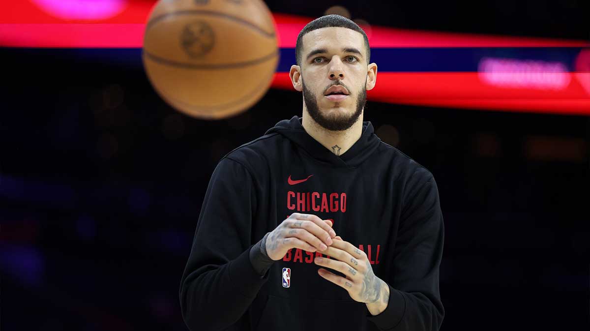 Bulls guard Lonzo Ball before a game against the Philadelphia 76ers at Wells Fargo Center