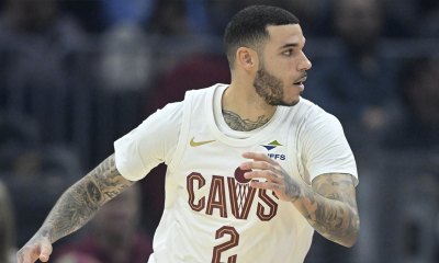Cleveland Cavaliers guard Lonzo Ball (2) runs on the court in the first quarter against the Detroit Pistons at Rocket Arena