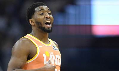 Cavaliers guard Donovan Mitchell (45) stands on the court in the first quarter against the Charlotte Hornets at Rocket Arena