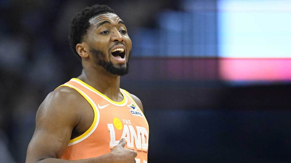 Cavaliers guard Donovan Mitchell (45) stands on the court in the first quarter against the Charlotte Hornets at Rocket Arena