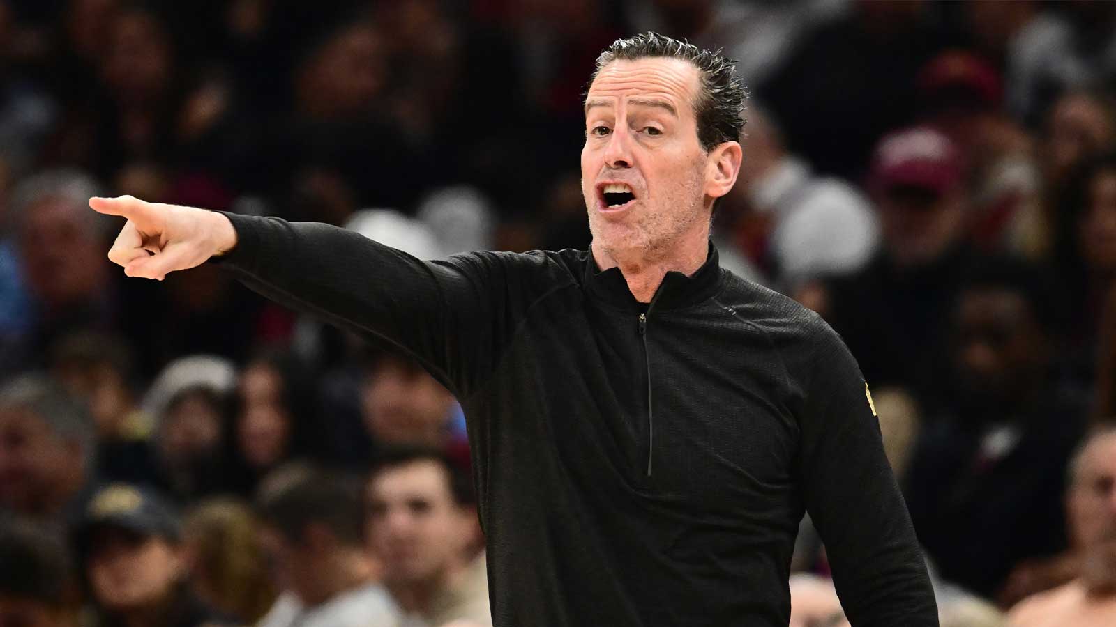 Cavaliers head coach Kenny Atkinson reacts against the New Orleans Pelicans during the first half at Rocket Arena