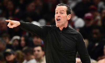 Cavaliers head coach Kenny Atkinson reacts against the New Orleans Pelicans during the first half at Rocket Arena
