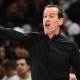 Cavaliers head coach Kenny Atkinson reacts against the New Orleans Pelicans during the first half at Rocket Arena