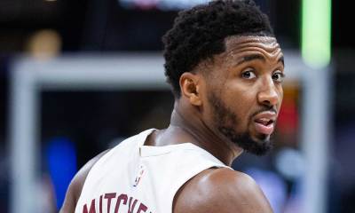 Cleveland Cavaliers guard Donovan Mitchell (45) in the second half against the Indiana Pacers at Gainbridge Fieldhouse