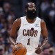 Cavaliers guard James Harden (1) during the second quarter against the Denver Nuggets at Ball Arena with Cavs All-Star Donovan Mitchell in the background