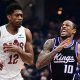 Sacramento Kings guard DeMar DeRozan (10) drives to the basket against Cleveland Cavaliers forward De'andre Hunter (12) during the first half at Rocket Arena.