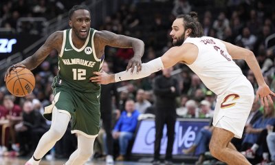 Cavaliers guard/forward Max Strus (2) in the second half at Fiserv Forum with Cavs head coach Kenny Atkinson in the background