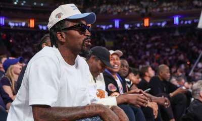 Former NBA player J.R. Smith during game three of the second round for the 2025 NBA Playoffs at Madison Square Garden.
