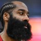 Cleveland Cavaliers guard James Harden (1) looks on in the third quarter against the New York Knicks during game three of the eastern conference finals for the 2026 NBA playoffs at Rocket Arena.