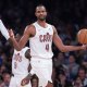 Cavaliers center Evan Mobley (4) reacts during the second quarter of the eastern conference finals of the 2026 NBA playoffs against the New York Knicks at Madison Square Garden