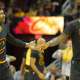 Cavs forward LeBron James (23) reacts with guard Mo Williams