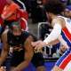 Cavs guard James Harden (1) dribbles vs. Cade Cunningham