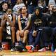 Cleveland Cavaliers bench looks on in the fourth quarter against the New York Knicks during game four of the eastern conference finals for the 2026 NBA playoffs at Rocket Arena.