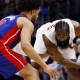 Cleveland Cavaliers guard James Harden (1) is defended by Detroit Pistons guard Cade Cunningham (2) in the first half during game five of the second round of the 2026 NBA Playoffs at Little Caesars Arena.