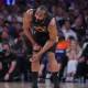 Cleveland Cavaliers guard James Harden (1) reacts during the second quarter of game one of the eastern conference finals against the New York Knicks during the 2026 NBA playoffs at Madison Square Garden.
