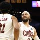 Cleveland Cavaliers center Jarrett Allen (31) and forward/guard Max Strus (2) after a play against the Golden State Warriors during the fourth quarter at Chase Center.