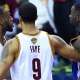 Cleveland Cavaliers forward LeBron James (23) and Golden State Warriors forward Draymond Green (23) are separated by Cleveland Cavaliers forward Channing Frye (9) during the fourth quarter in game four of the NBA Finals at Quicken Loans Arena.