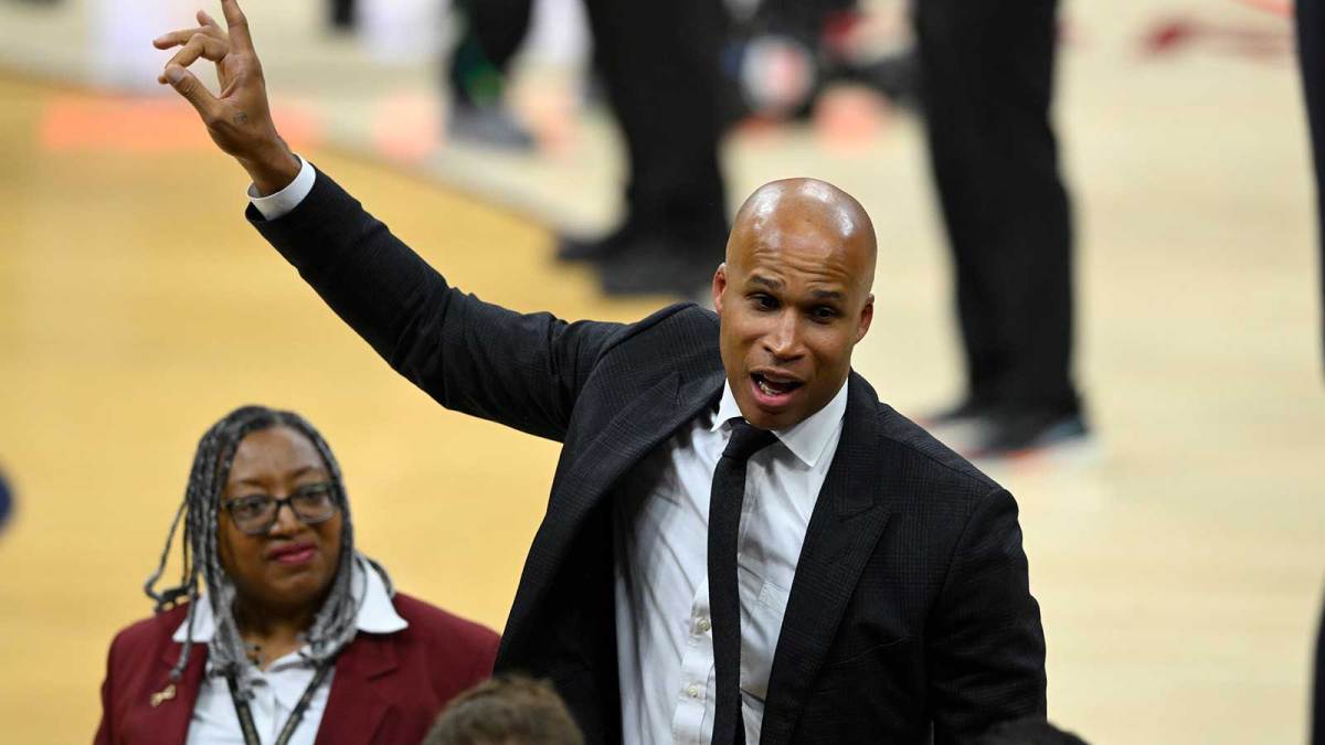 Former NBA player Richard Jefferson reacts after New York Knicks defeat the Cleveland Cavaliers in game four of the eastern conference finals for the 2026 NBA playoffs at Rocket Arena.