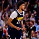 Denver Nuggets forward Cam Johnson (23) reacts after a play in the fourth quarter against the Portland Trail Blazers at Ball Arena.