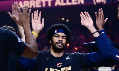 Cleveland Cavaliers center Jarrett Allen (31) is introduced before game four between the Cavaliers and the Detroit Pistons in the second round of the 2026 NBA Playoffs at Rocket Arena.